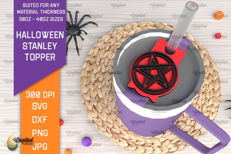 3D Halloween Stanley Cup-toppar paket, läskigt glaslock med laserskuret motiv, 940 och 1120 ml, Stanley-toppar pappersklipp, lager på lager glasetikett svg bild 7