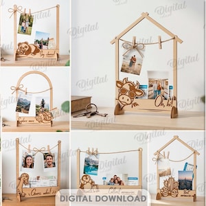 3D Photo holders bundle, string display stand laser cut files, picture holder, wooden desk photo organizer, shelf sitter svg, home decor
