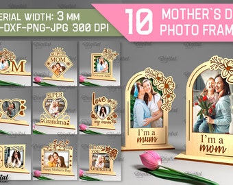 Mother's Day photo frames bundle, 3D picture frame laser cut, Happy Mother's Day svg, mom photo display gift, mother frame with stand svg