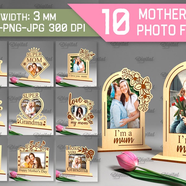 Mother's Day photo frames bundle, 3D picture frame laser cut, Happy Mother's Day svg, mom photo display gift, mother frame with stand svg