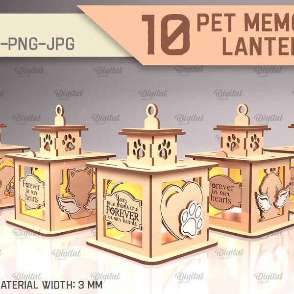 3D Pet memorial lantern bundle, memorial lanterns laser cut, 3D tea light lamp SVG, tealight candle holder, cat and dog memorial quotes svg