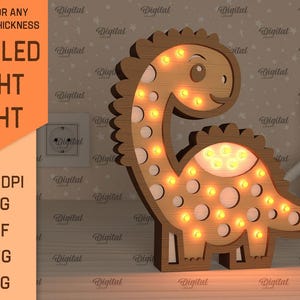 Lámpara de dinosaurio de noche LED de madera para niños, lámpara de luz de noche de dinosaurio 3D cortada con láser, caja de luz LED para bebé, svg para niños, decoración de guardería para bebé