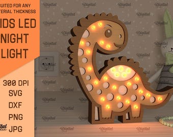 Kids Wooden Led Night Dinosaur Lamp, 3D Dino Night Light Lamp