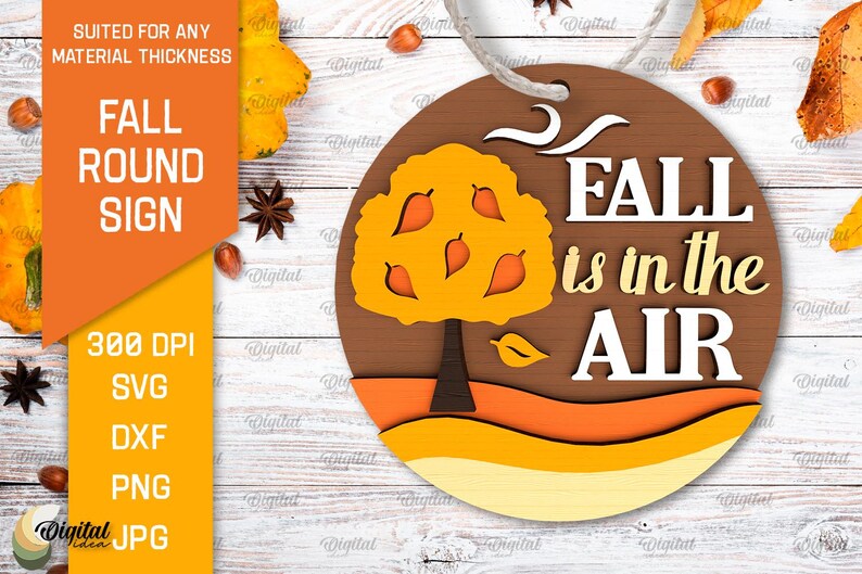 3D Fall Round Signs Bundle, Wooden Sign Laser Cut, Autumn Round Layered ...
