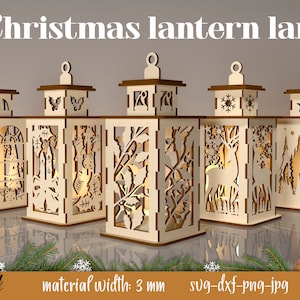 クリスマス ランタン レーザーカット バンドル、キャンドル ホルダー 3D レーザーカット、クリスマス ランタン レーザー、クリスマス ライト SVG、素朴なクリスマス Glowforge ランプ