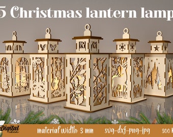 Christmas lanterns laser cut bundle, Candle holder 3D lasercut, Xmas lantern laser, Christmas light SVG, Rustic Xmas Glowforge lamp