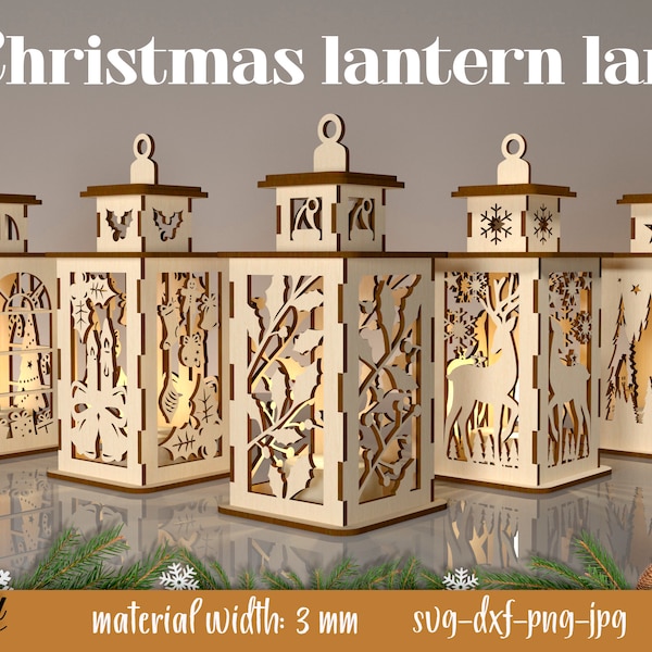 Christmas lanterns laser cut bundle, Candle holder 3D lasercut, Xmas lantern laser, Christmas light SVG, Rustic Xmas Glowforge lamp
