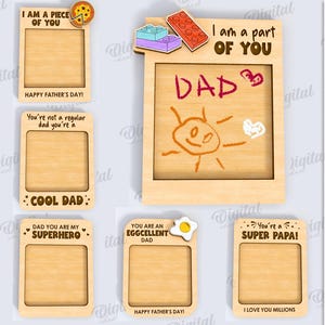 3D Father&#39;s day kids drawing plaques bundle, dad card laser cut, wooden children&#39;s artwork sign, Fathers day quotes svg, grandpa gift
