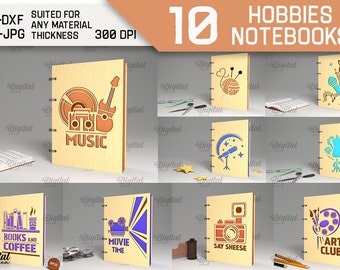 Hobby notebook covers bundle SVG, 3D Notebook binder, 4 ring binder lasercut, Glowforge hobbies wooden book cover, journal cover SVG