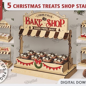 Lot de stands de friandises de Noël 3D, fichiers découpés au laser pour stand de cupcakes, porte-bonbons en bois, citations et dictons de Noël, boîte à biscuits svg