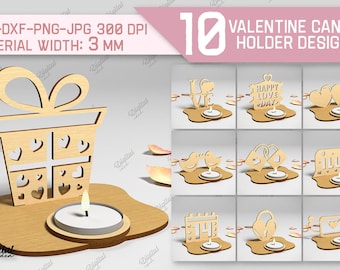 Valentine's Day candle holders bundle, 3D Valentine tea candle holder, Valentines tealight holder laser cut, love shadow candle holder svg