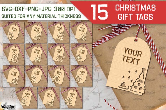 Christmas gift tags bundle, Xmas gift tag laser cut, Christmas present label paper cut, personalized svg, custom name svg, gift tag template
