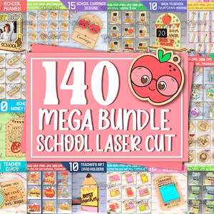 Mega Bundle découpé au laser pour l'école, 140 motifs découpés au laser pour l'école, SVG découpé au laser 3D, svg de la rentrée, dernier jour d'école, svg cadeau enseignant