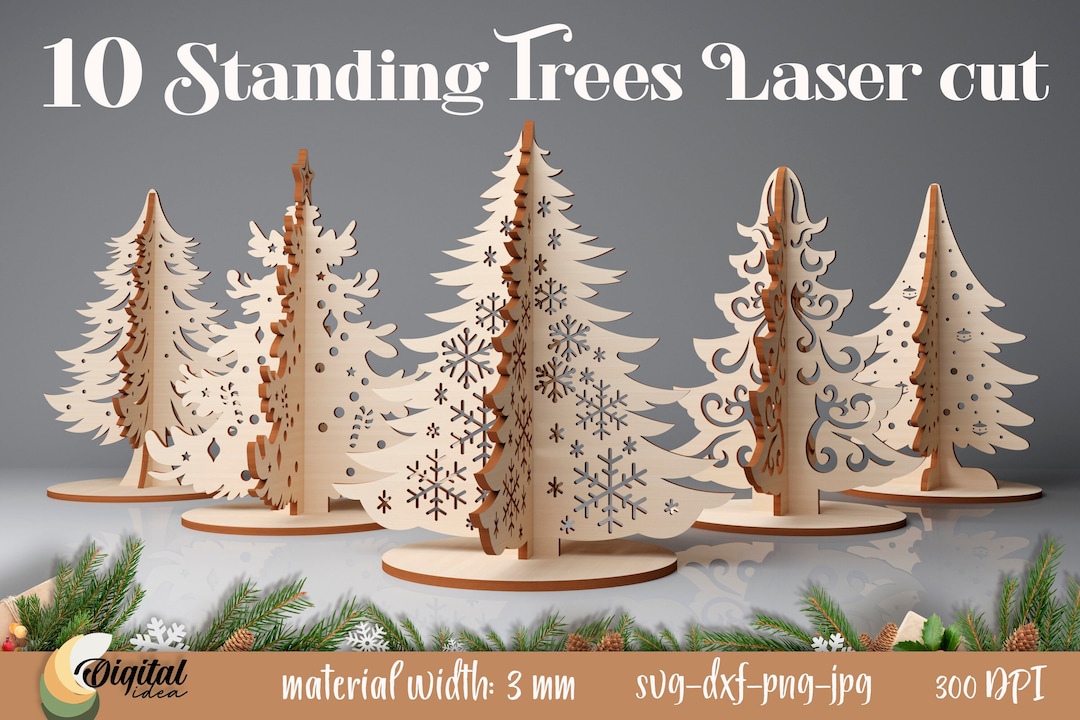 Christmas Tree Stands Laser Cut Bundle, Standing Christmas Trees 3D