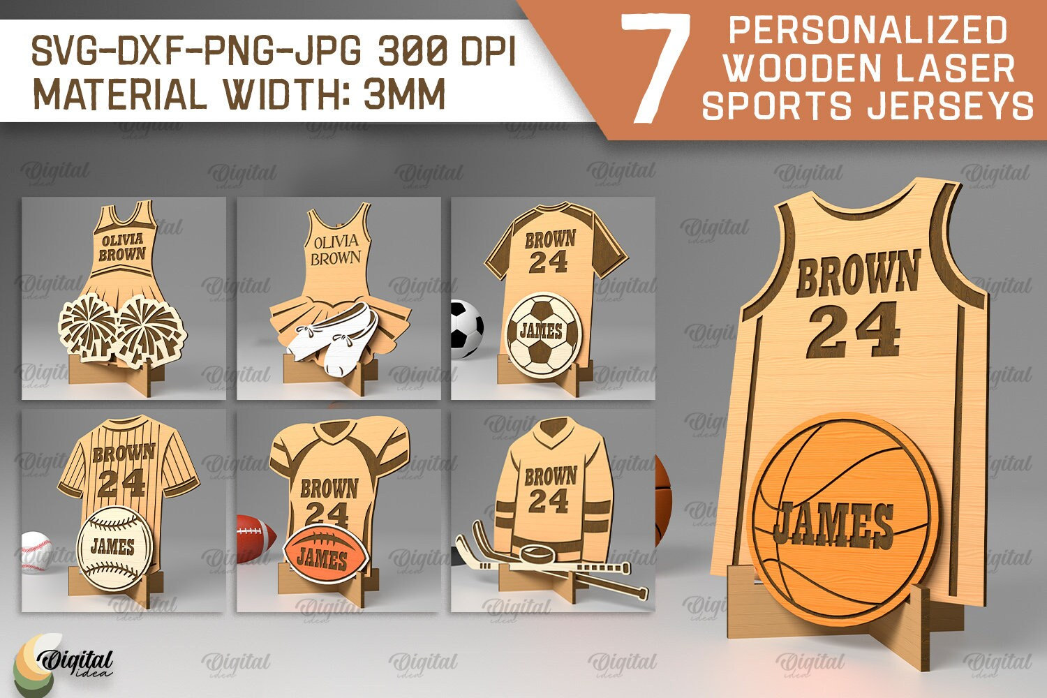Personalized sports jerseys laser cut bundle, 3D custom sign lasercut, sport sign with stand, baseball display svg, football svg, basketball