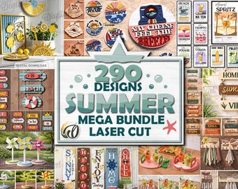 Pacote Mega de Verão 3D com Corte a Laser, 290 designs decorativos para casa com tema marítimo, arquivos SVG para praia, decoração de parede, enfeites de prateleira, brincos, chaveiros