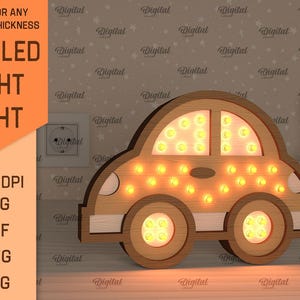 子供用木製 LED ナイトランプ、3D カーナイトライトランプ レーザーカット、ベビー LED ライトボックス、子供用 SVG、ベビールーム装飾