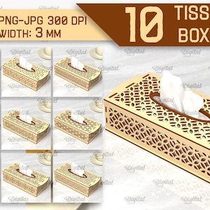 Paquete de cajas de pañuelos 3D, corte láser 3D, servilletero SVG, almacenamiento de pañuelos SVG, cajas con patrones SVG, caja de servilletas decorativa de madera cortada con láser