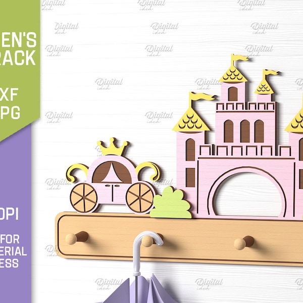 Princess coat rack, baby clothes hanger laser cut, 3D kids wall hanging rack, nursery sign, kids room decor, kids coat hook svg