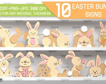 3D Easter bunny signs bundle, 3D layered sign laser cut, cute rabbit SVG, shelf sitter svg, bunny stand lasercut, kids and childrens svg