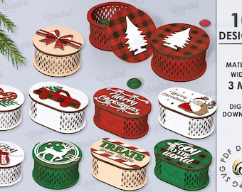 3D bundel kerstsnoepdozen, geschenkdoos lasergesneden bestanden, houten snoephouder, kerstcitaten svg, decoratieve opbergdoos, vrolijk kerstfeest