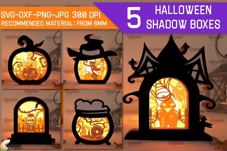 3D Halloween Shadow Boxes Bundle, Spooky Shadow Box Laser Cut, Layered ...