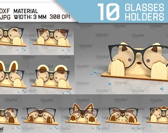 Lot de porte-lunettes animaux 3D, porte-lunettes découpé au laser, animaux mignons svg, svg de support de lunettes en bois, présentoir de lunettes, découpé au laser pour enfants