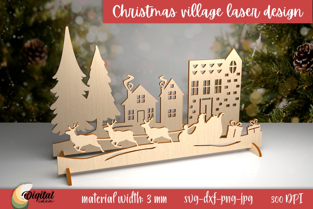 3D Christmas Village Stand Laser Cut, Christmas Village Scene