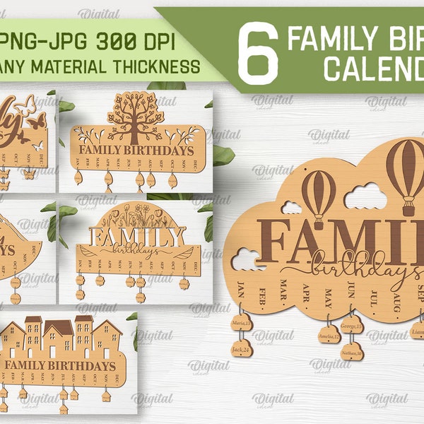 3D Family birthday sign bundle, hanging family bday calendar svg, home decor laser cut, family celebrations lasercut, wall board svg