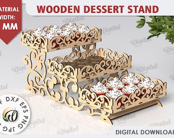 3D Wooden dessert stand, decorative wooden tier tray laser cut, kitchen cupcake stand svg, sweets display stand, cupcake storage