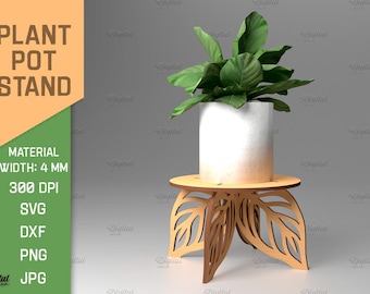 3D 植木鉢スタンド レーザーカット、鉢植えスタンド レーザーカット、モンステラ SVG、植木鉢サポート、木製植物ライザー、植物サポート ベース