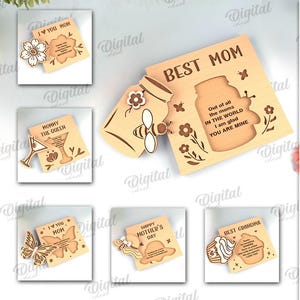 Pacchetto di biglietti 3D per la festa della mamma, biglietti di auguri tagliati al laser, auguri per la festa della mamma in formato svg, regalo per la mamma, migliore mamma in formato svg, biglietti floreali in legno tagliati al laser