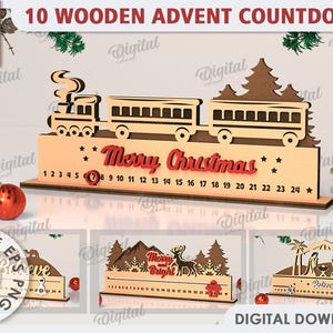 3D Christmas advent countdowns bundle, Days until Xmas calendar laser cut, sliding countdown stand, childrens svg, Christmas quotes svg