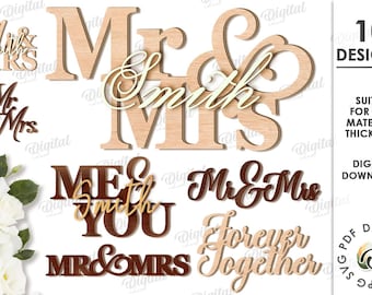 Wedding wall art decors bundle, wedding decoration laser cut, wooden quotes wall hanger, wedding svg, mr and mrs, personalized wedding sign