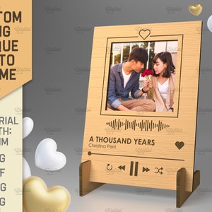 Liefdeslied plaquette fotolijst, Spotify afspeellijst SVG, aangepaste muziekspeler fotolijst met standaard, jubileumcadeau, 3D Valentijn lasergesneden