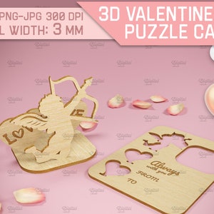 Tarjeta de San Valentín 3D con cupidos, regalo de San Valentín, soporte de tarjeta de amor cortado con láser, tarjeta de felicitación emergente de madera, amor svg, siempre contigo