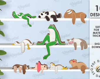 3D Funny animal shelf sitters bundle, sleeping animals laser cut, wooden lazy animal svg, fence peekers, nursery decor, cute animal decor