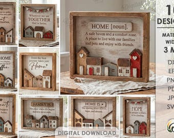3D Family home decors bundle, standing sign laser cut files, wooden shelf sitter, home decor svg, rustic house, farmhouse, family quotes