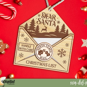 Lieber Santa Umschlag Lasercut, 3D Brief an Santa Umschlag SVG, Weihnachtspost glowforge designs, Weihnachtswunschliste SVG, Weihnachtsbaum Ornament
