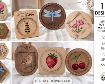 Pacote de placas bordadas em 3D, arquivos para corte a laser de ponto cruz, molde de bordado em madeira, floral, citações inspiradoras em SVG, para exibição.