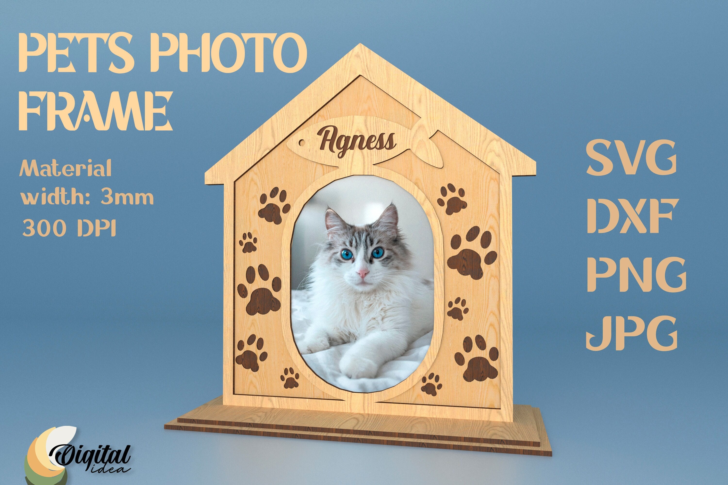 3D Personalized cat frame, Family pet frame, photo frame template, custom pet frame, pet picture frame laser cut, cat svg, kitten svg
