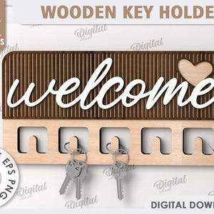 3D houten sleutelhouder, hangende sleutelhangerhouder lasergesneden, welkomstbord, interieur, muursleutelhanger, sleutelhouder, huiscitaten svg