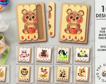 3D Kids montessori puzzles bundle, cute animal puzzle laser cut, wooden spelling puzzle, sublimation puzzle for toddlers, baby memory game