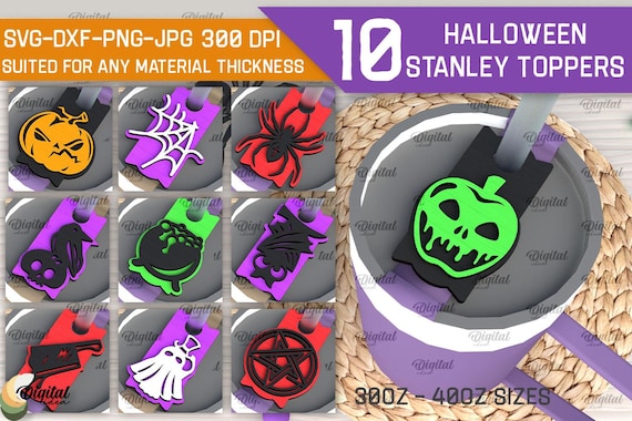 3D Halloween Stanley cup toppers bundle, spooky tumbler lid topper laser cut, 30 and 40 oz, stanley topper papercut, layered tumbler tag svg