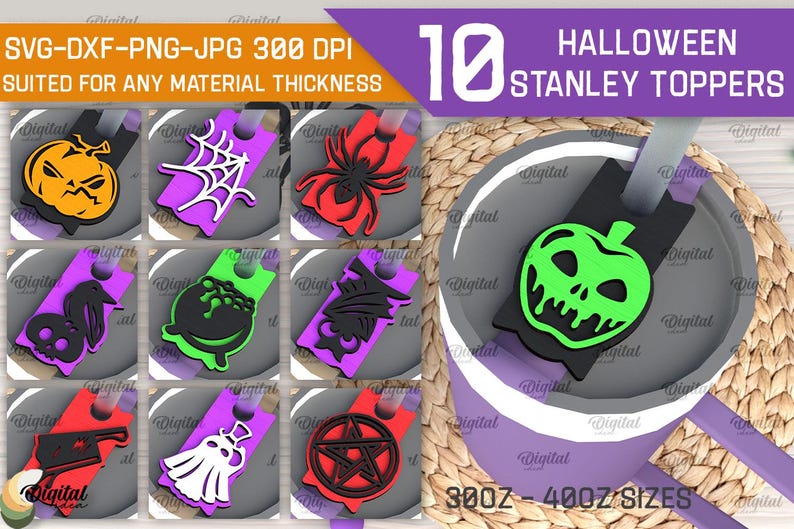 3D Halloween Stanley Cup-toppar paket, läskigt glaslock med laserskuret motiv, 940 och 1120 ml, Stanley-toppar pappersklipp, lager på lager glasetikett svg bild 1