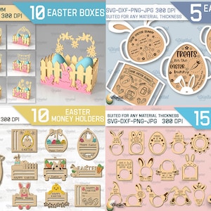 Mega Bundle de Pâques découpé au laser, 248 motifs découpés au laser de Pâques, Joyeuses Pâques 3D découpé au laser SVG, carte pop-up, lanternes en bois, ornement, supports svg image 6