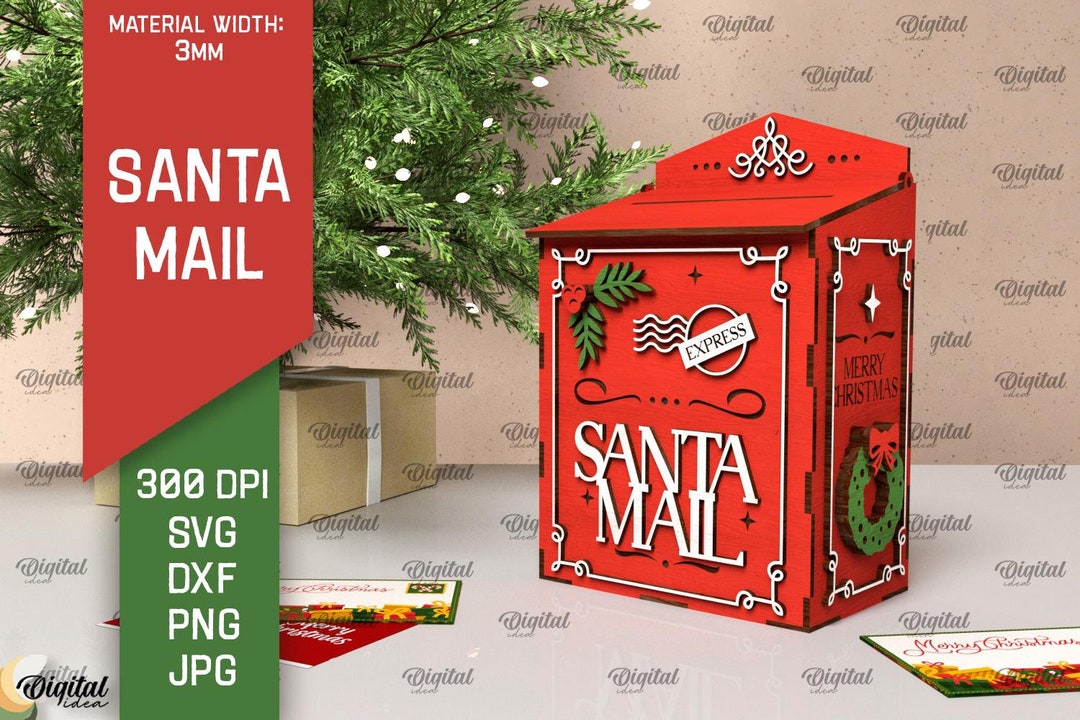 3D Santa Mailbox, 3D Xmas Mail Laser Cut, Christmas Letter Box SVG ...
