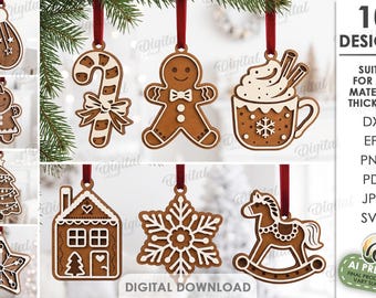 Gingerbread Ornament SVG Bundle, Christmas Ornament SVG, 10 Gingerbread Laser Cut Files, Christmas Tree Decorations, gingerbread house svg