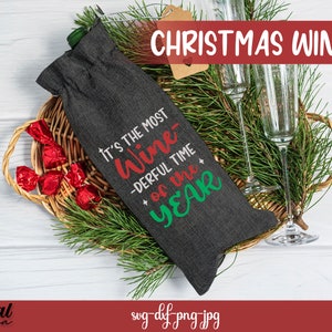 Christmas wine bag bundle SVG, Christmas wine quotes, wine sayings, funny wine quotes svg, wine gift bag svg, wine package, wine box svg image 8
