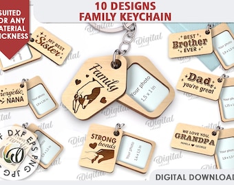 3D Family double layer keychains bundle, photo frame keychain laser cut, fathers day quotes svg, mothers day wooden key ring, picture holder